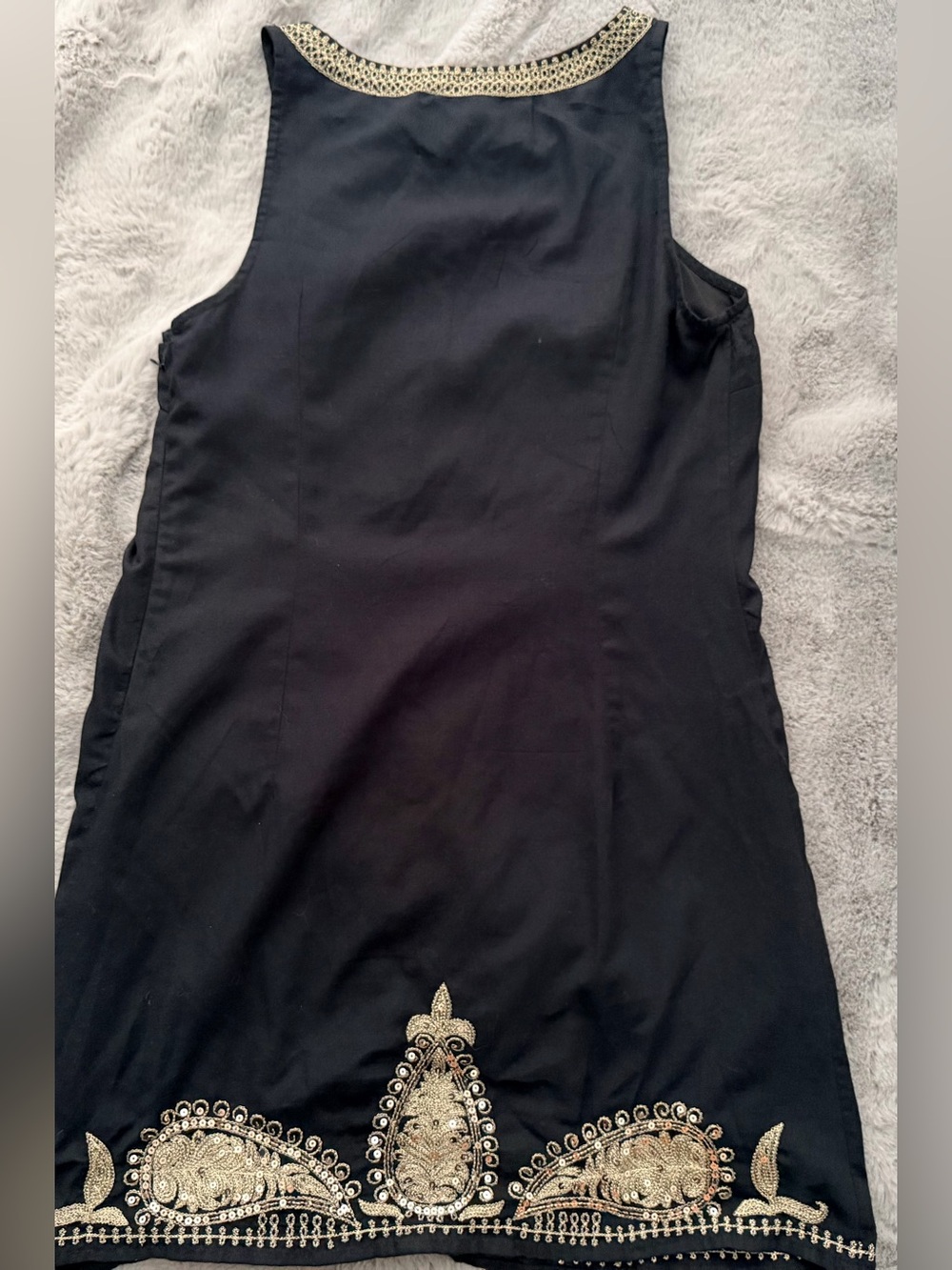 Free People Black Gold Sequin Embroidered Paisley Shift Mini Dress Size 8 - Picture 4 of 11